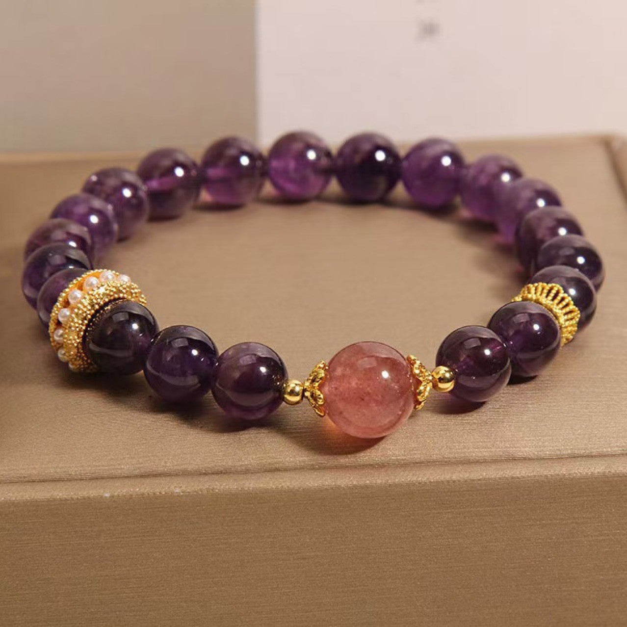 Natural Amethyst Strawberry Quartz Bracelet