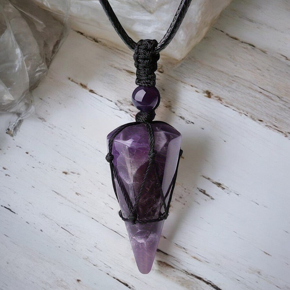 Natural Crystal Hand Woven Pointed Pendant1