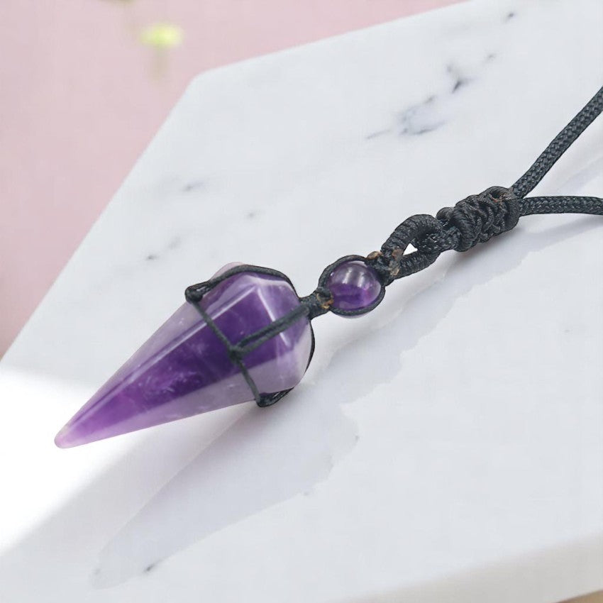 Natural Crystal Hand Woven Pointed Pendant2