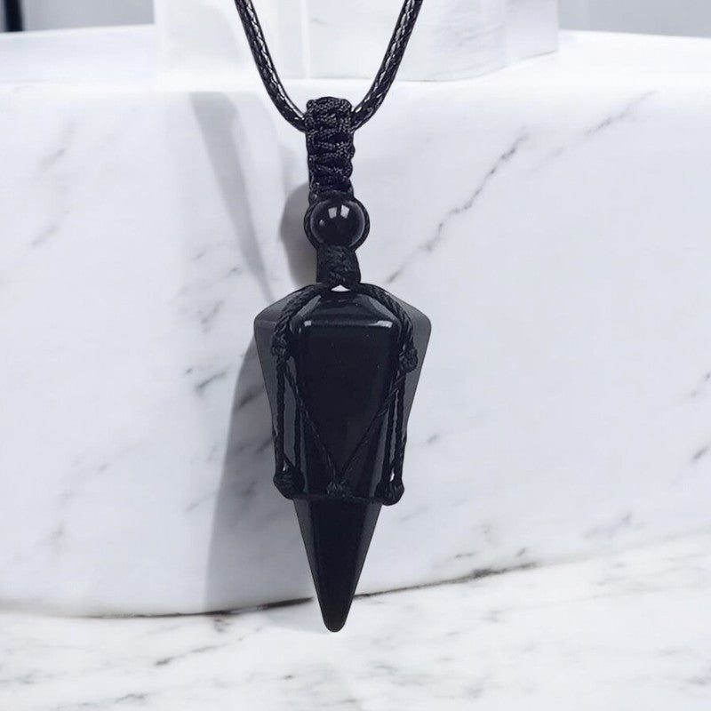 Natural Crystal Hand Woven Pointed Pendant5