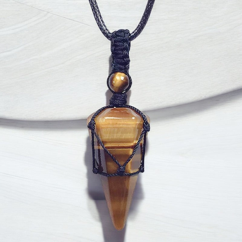 Natural Crystal Hand Woven Pointed Pendant6