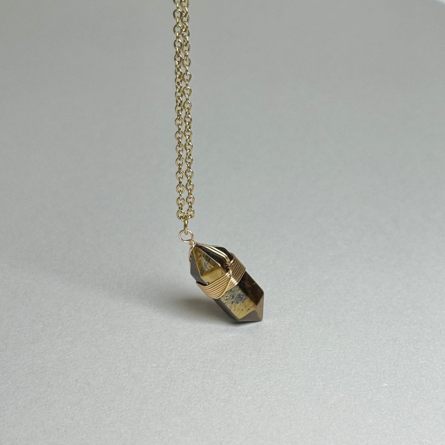 Natural Crystal Hexagon Wire-Wrapped Necklace