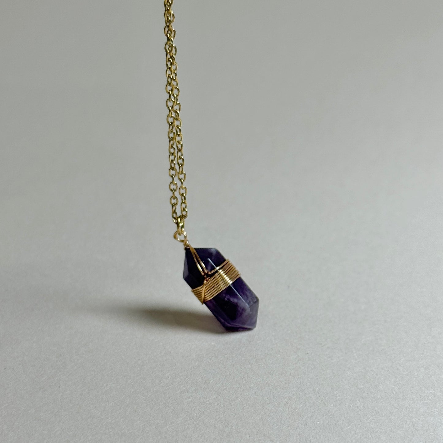 Natural Crystal Hexagon Wire-Wrapped Necklace