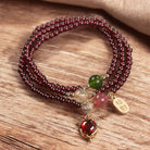 Natural Garnet Strawberry Quartz Crystal Fox Fortune Triple Wrap Bracelet1