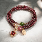 Natural Garnet Strawberry Quartz Crystal Fox Fortune Triple Wrap Bracelet2