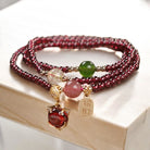 Natural Garnet Strawberry Quartz Crystal Fox Fortune Triple Wrap Bracelet4