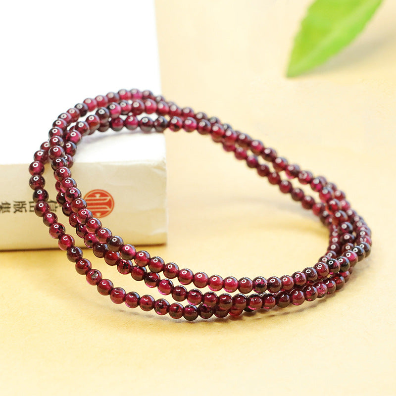 Natural Garnet Triple Wrap Bracelet