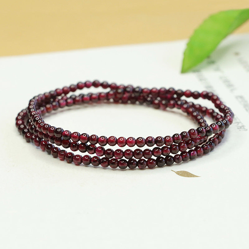Natural Garnet Triple Wrap Bracelet