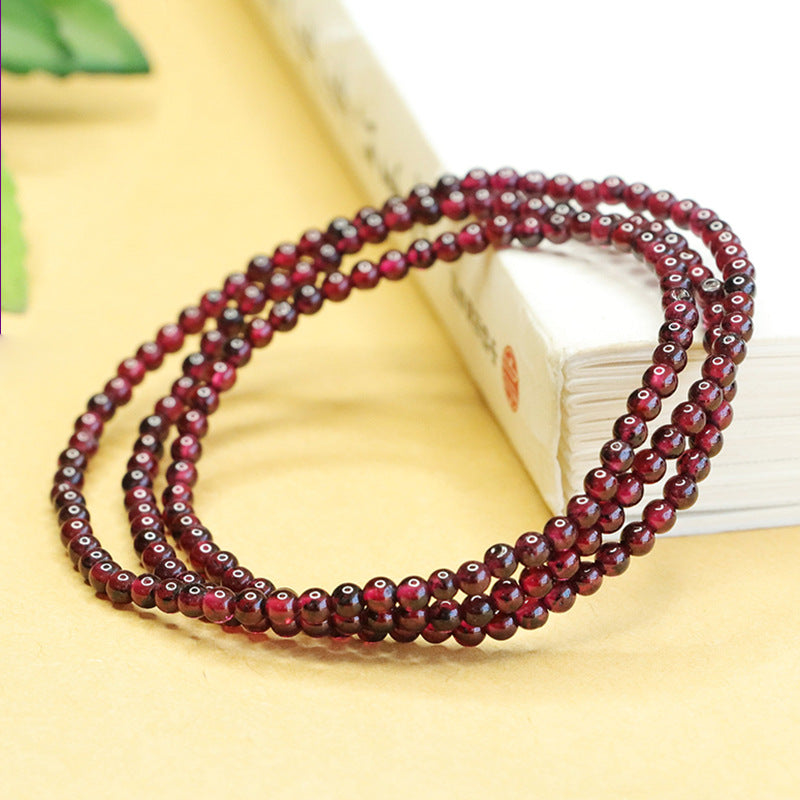 Natural Garnet Triple Wrap Bracelet