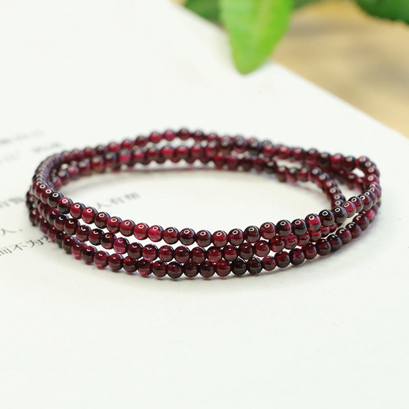 Natural Garnet Triple Wrap Bracelet