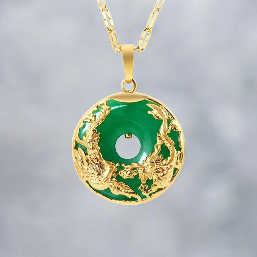 Natural Jade Dragon and Phoenix Wealth Necklace 3