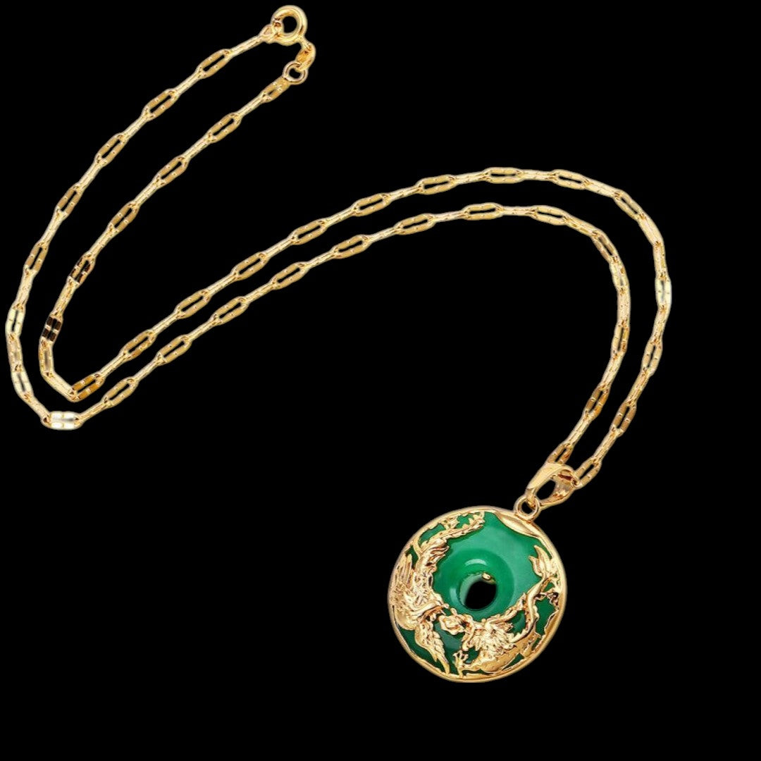 Natural Jade Dragon and Phoenix Wealth Necklace 4