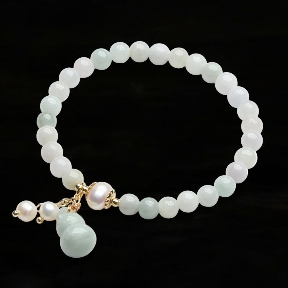 Natural Light Green Jade Pearl Gourd Bracelet 4