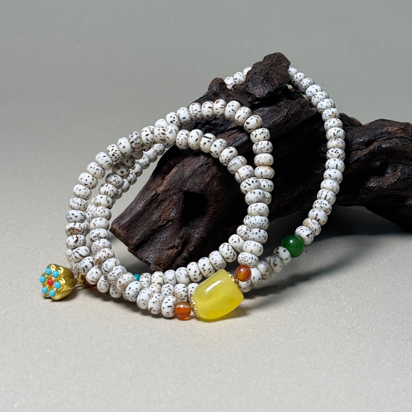 Natural Star and Moon Bodhi Seed Lotus Pendant Bracelet