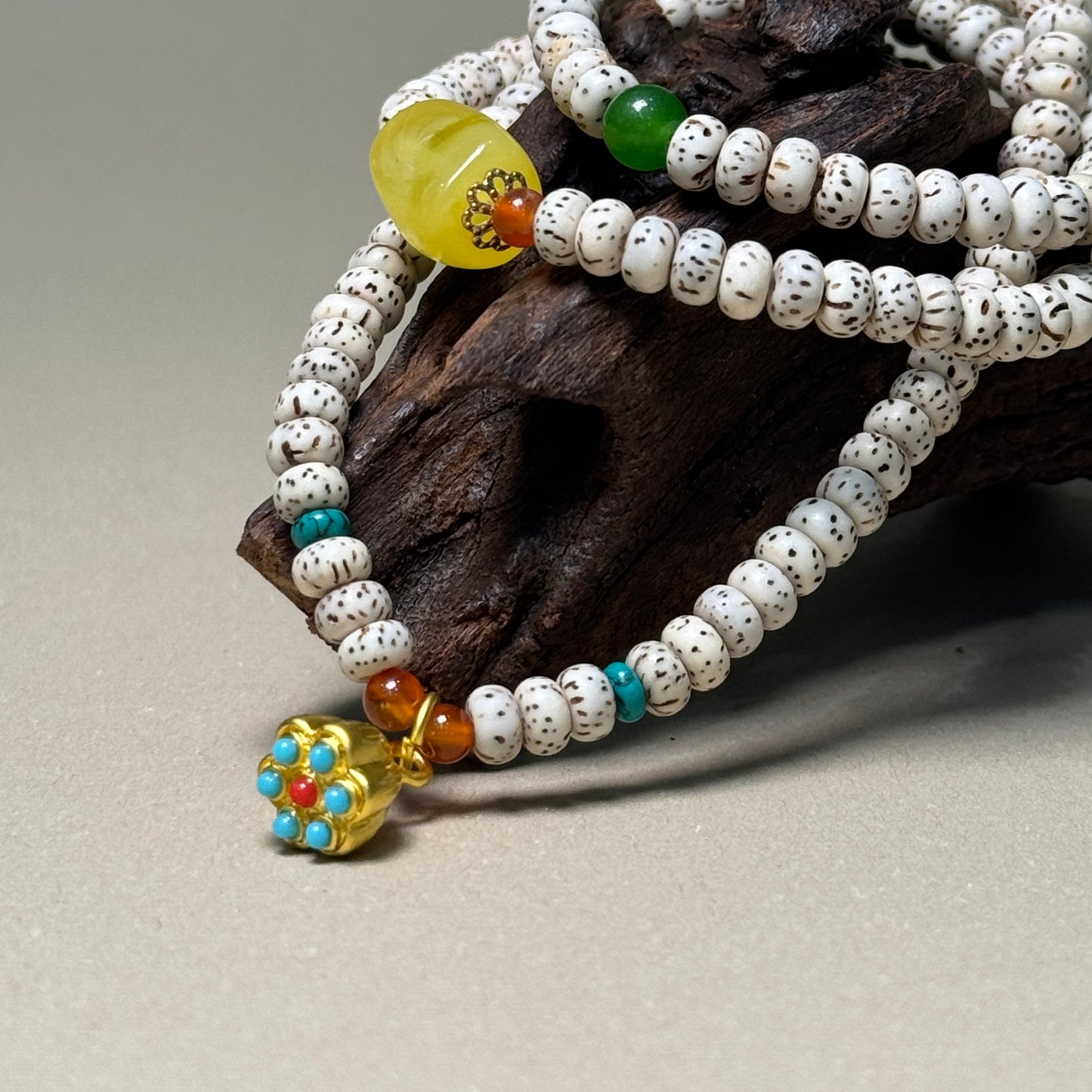 Natural Star and Moon Bodhi Seed Lotus Pendant Bracelet