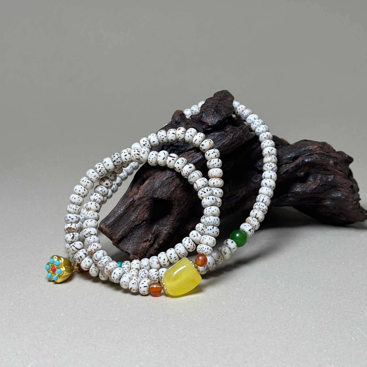 Natural Star and Moon Bodhi Seed Lotus Pendant Bracelet
