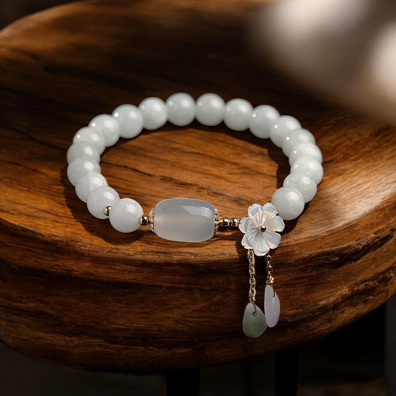 Natural White Jade Flower Pendant Luck Bracelet1