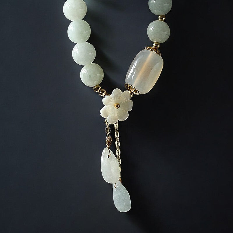 Natural White Jade Flower Pendant Luck Bracelet3