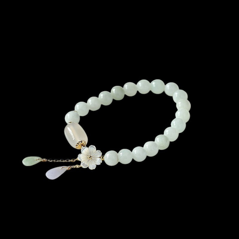 Natural White Jade Flower Pendant Luck Bracelet5