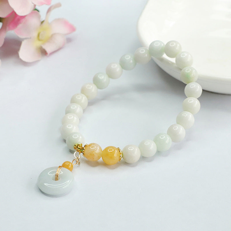 Natural White Jade Peace Buckel Luck Bracelet