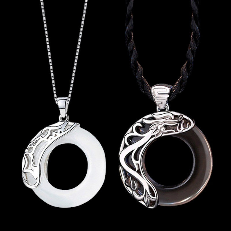 Obsidian Dragon Opal Phoenix Couple Necklace 5