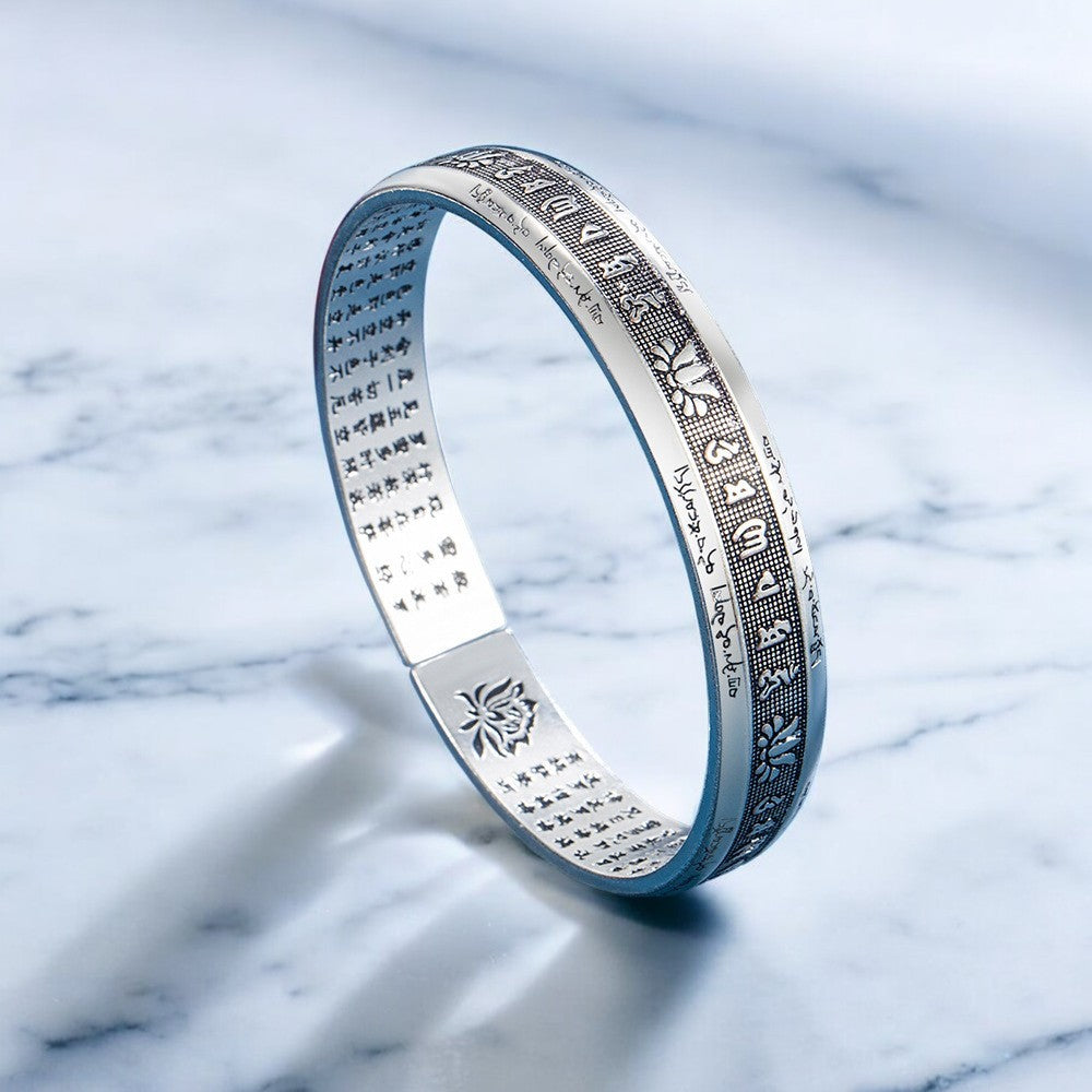 Om Mani Padme Hum Mantra Lotus Open Bracelet Bangle 5