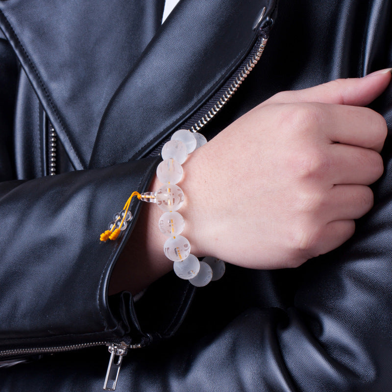 Om Mani Padme Hum Mantra White Crystal Beaded Bracelet