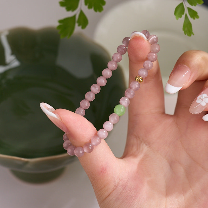 Pink Cat’s Eye with Green Chalcedony Bracelet