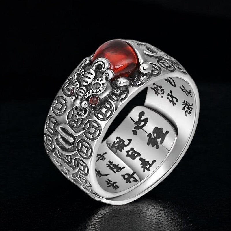 Pixiu Feng Shui Red Garnet Wealth Ring 2