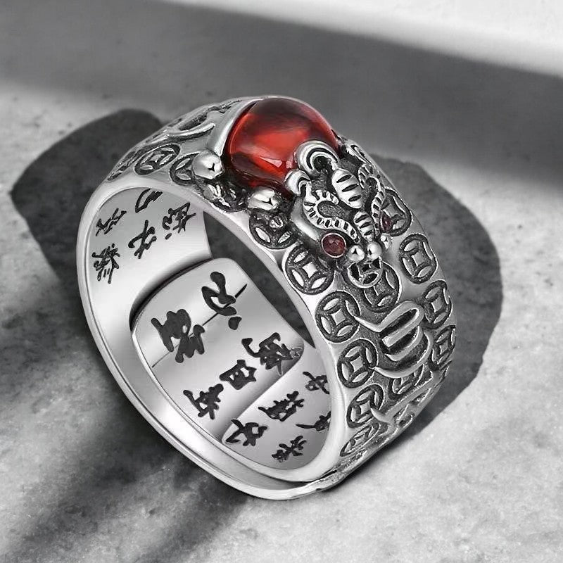 Pixiu Feng Shui Red Garnet Wealth Ring 4