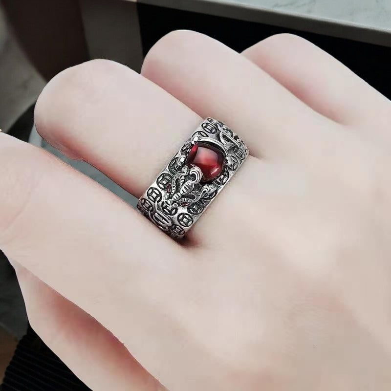 Pixiu Feng Shui Red Garnet Wealth Ring 5
