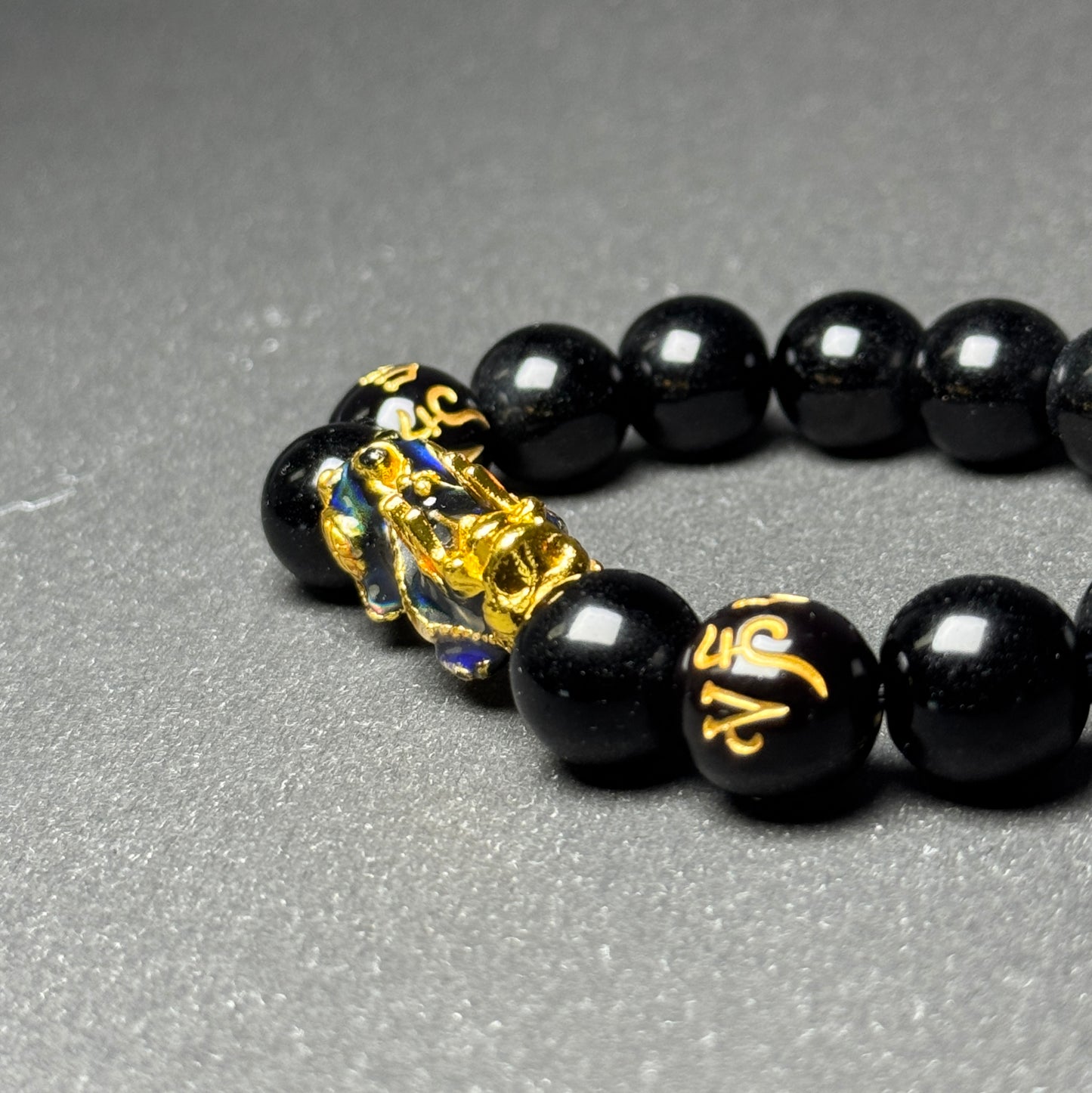 Pixiu Mantra Fengshui Black Obsidian Bracelet