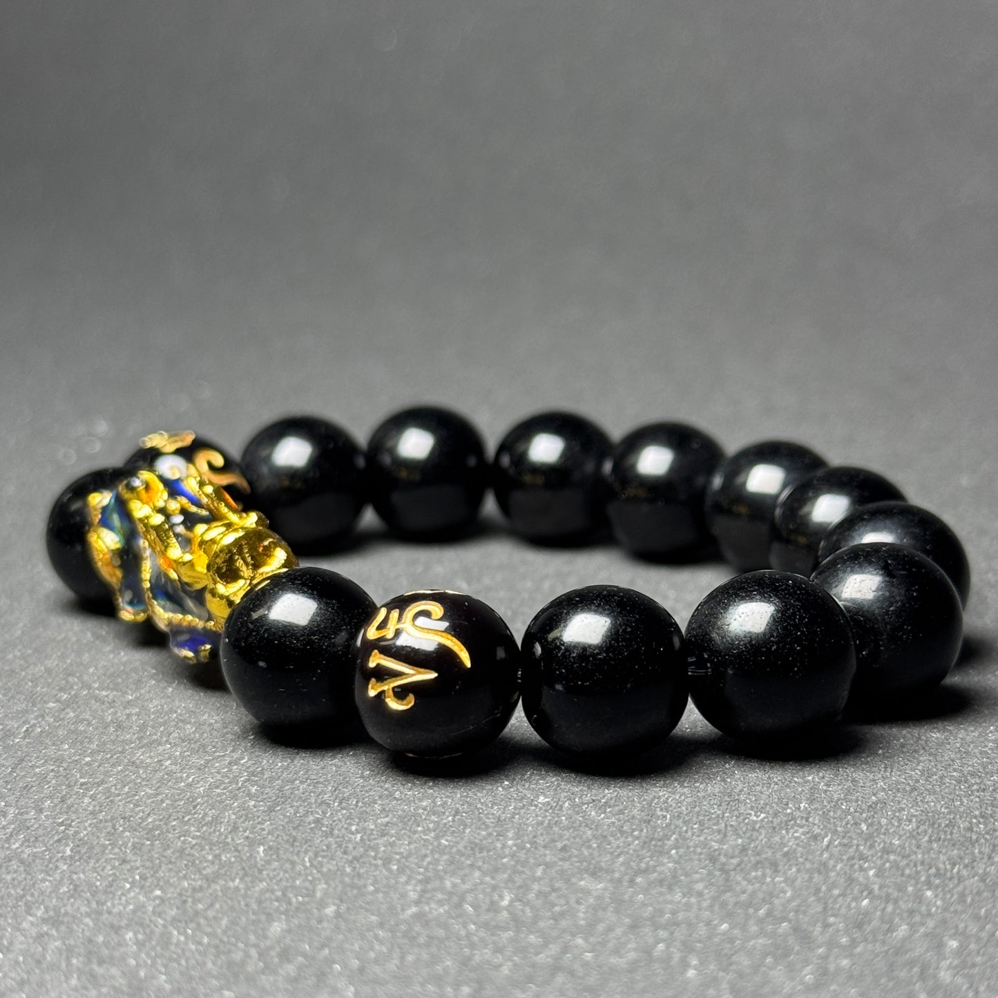 Pixiu Mantra Fengshui Black Obsidian Bracelet