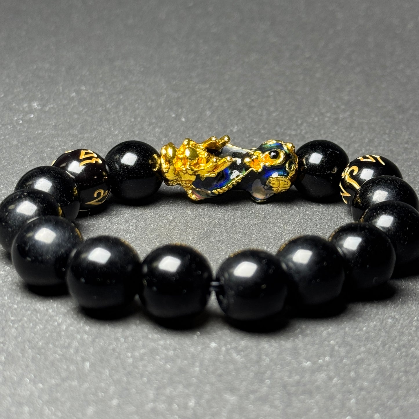 Pixiu Mantra Fengshui Black Obsidian Bracelet