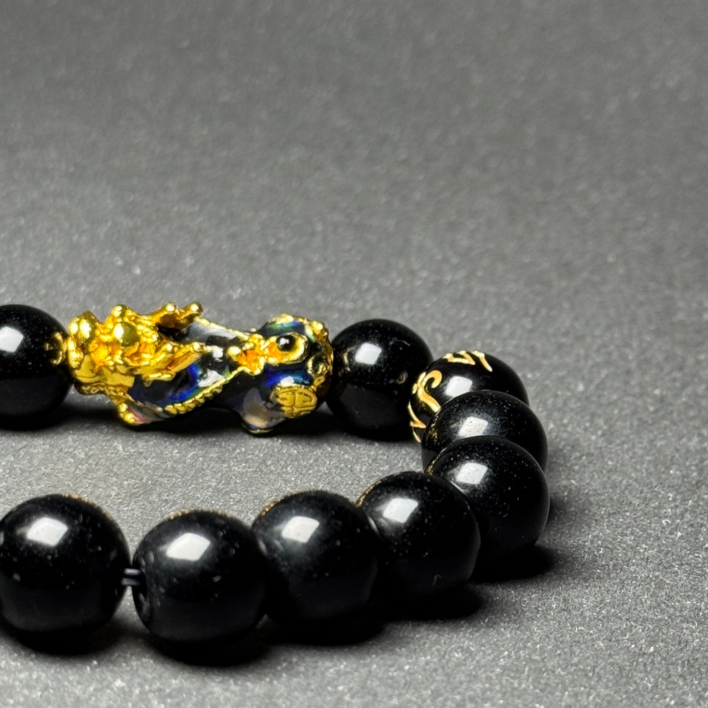 Pixiu Mantra Fengshui Black Obsidian Bracelet
