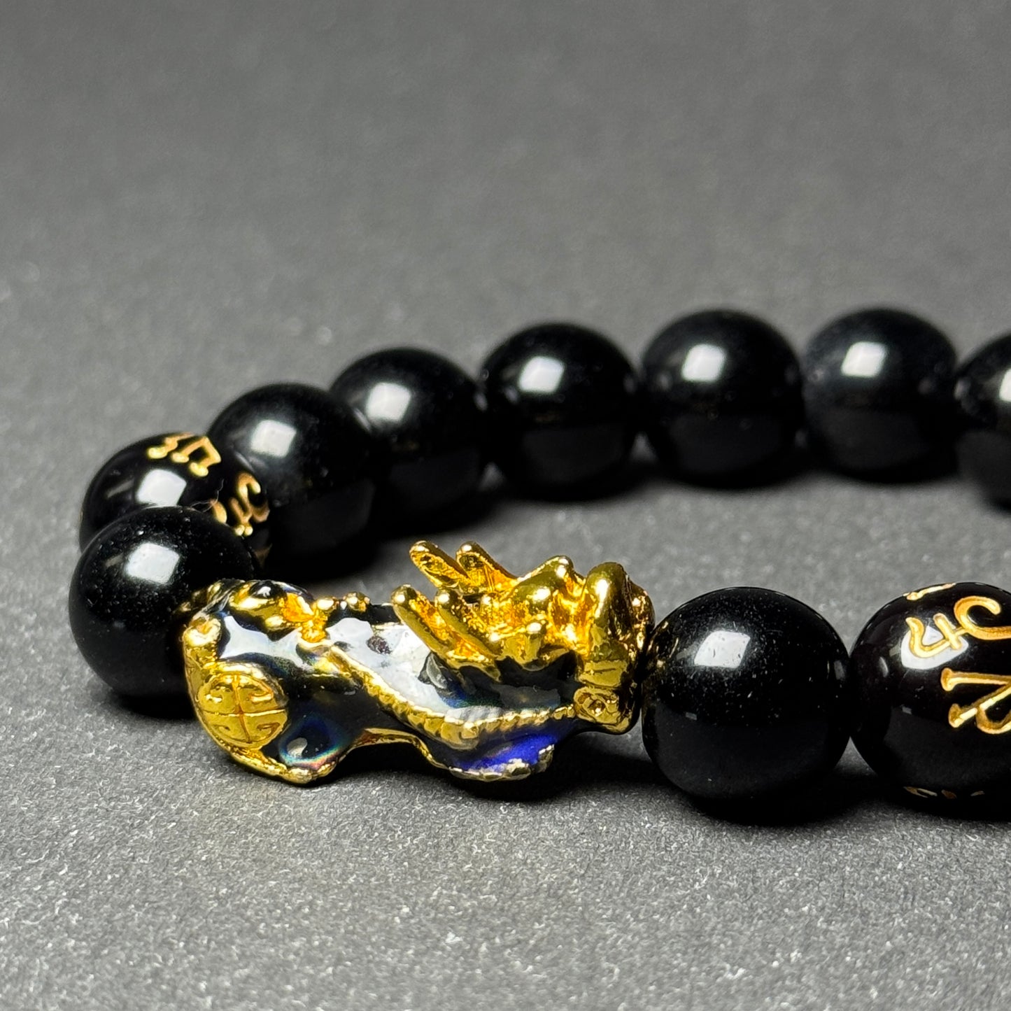 Pixiu Mantra Fengshui Black Obsidian Bracelet