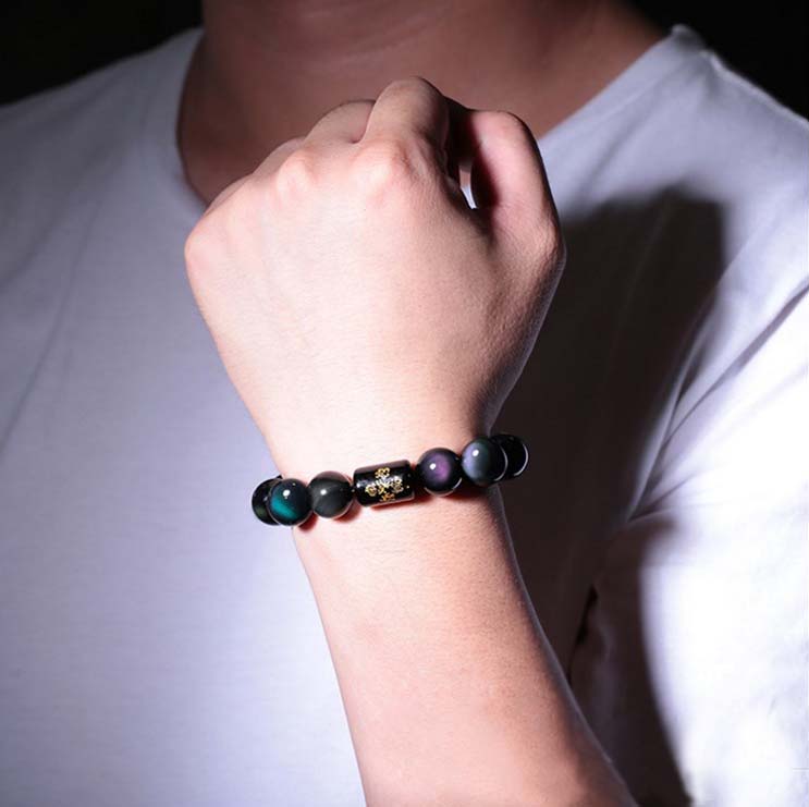 Schutz Regenbogen Obsidian Fünf Elemente Perlenarmband
