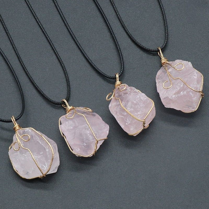 Raw Crystal Wire-Wrapped Pendant Necklace