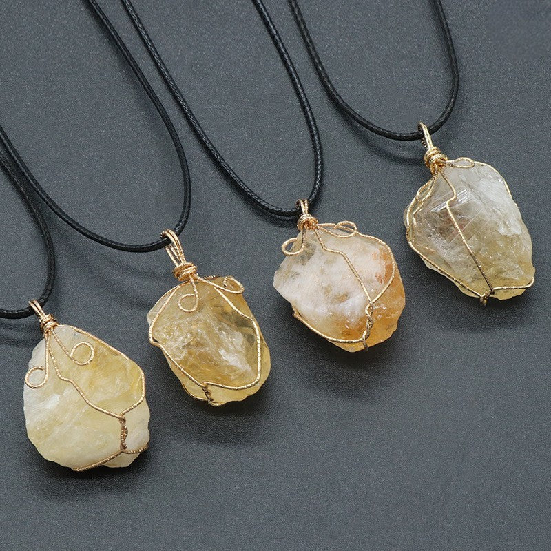 Raw Crystal Wire-Wrapped Pendant Necklace