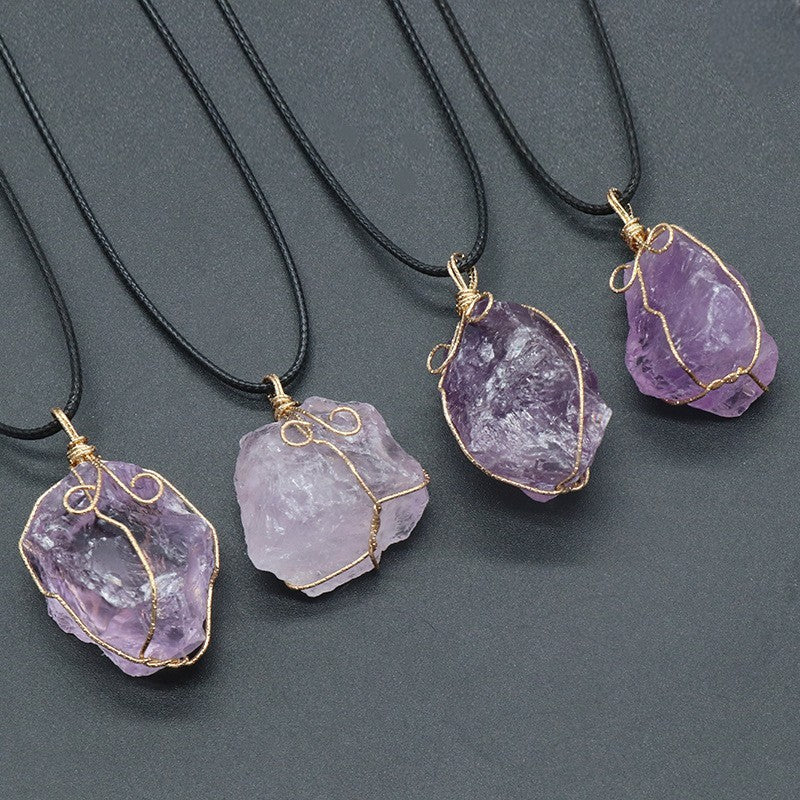 Raw Crystal Wire-Wrapped Pendant Necklace