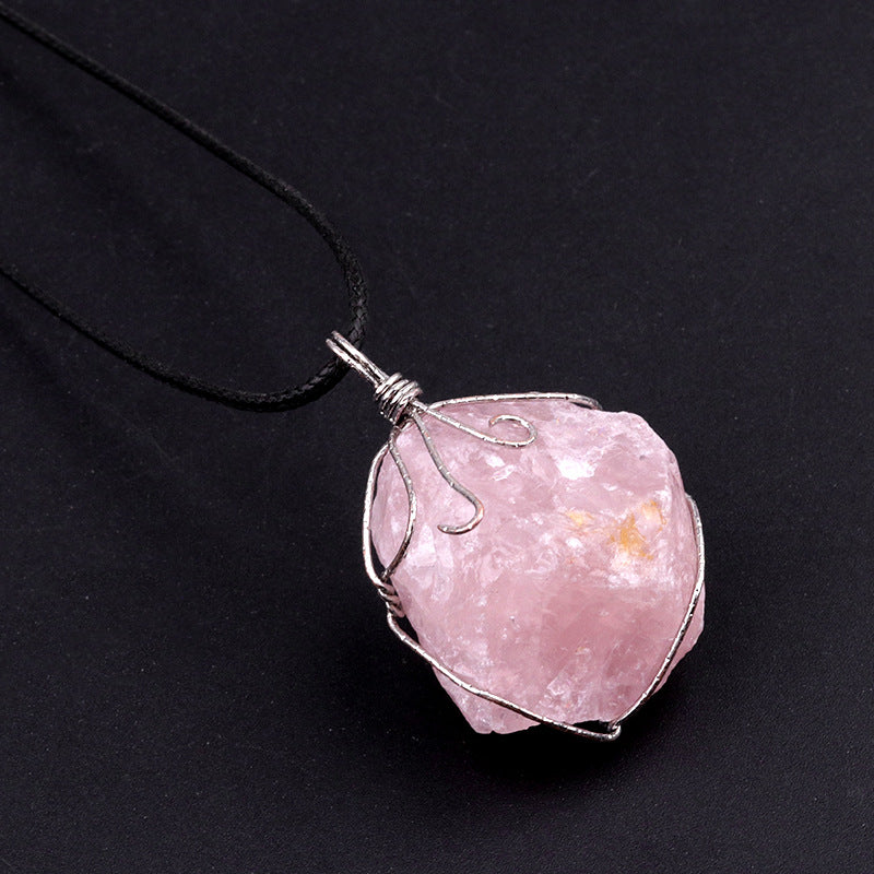 Raw Crystal Wire-Wrapped Pendant Necklace