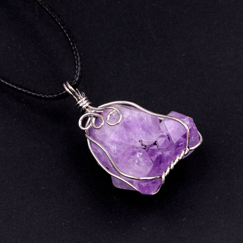 Raw Crystal Wire-Wrapped Pendant Necklace