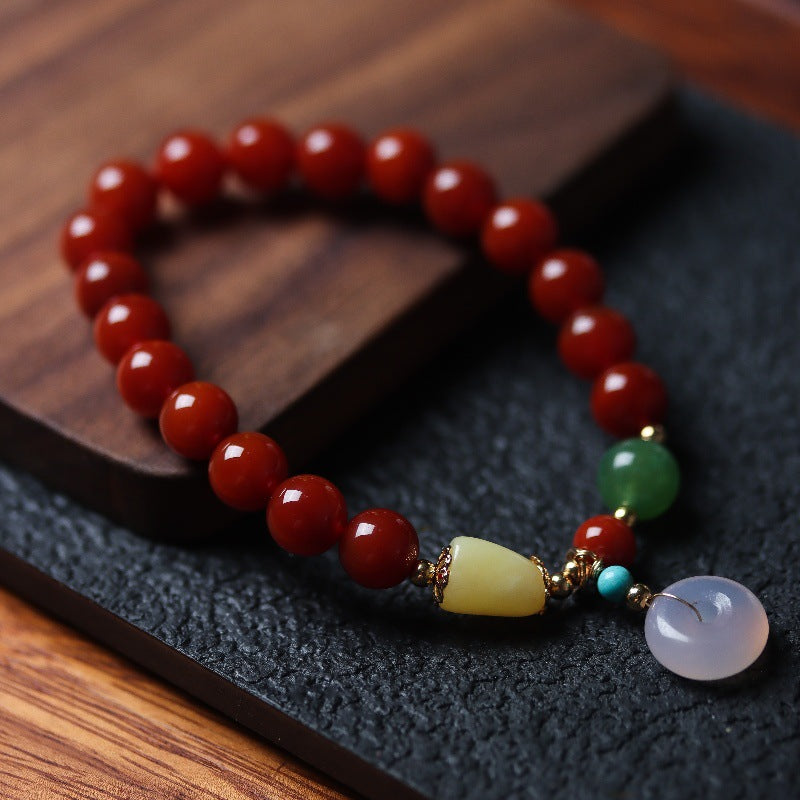 Red Agate Peace Buckle Pendant Bracelet