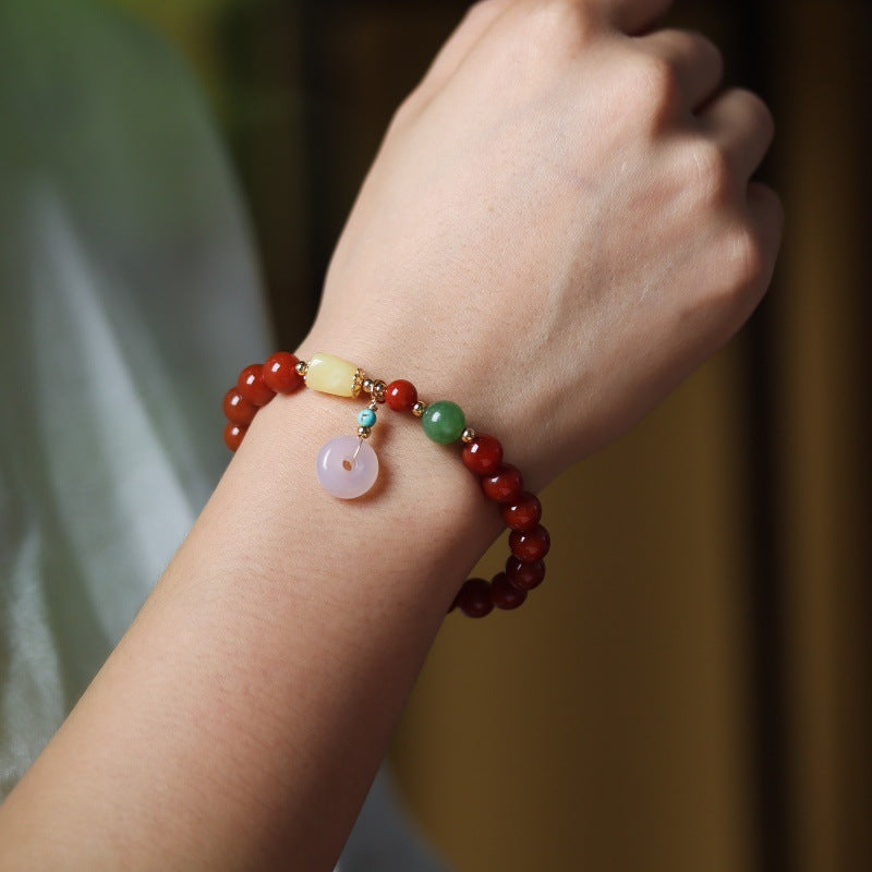 Red Agate Peace Buckle Pendant Bracelet