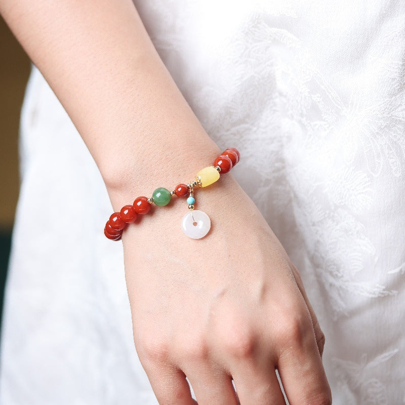 Red Agate Peace Buckle Pendant Bracelet