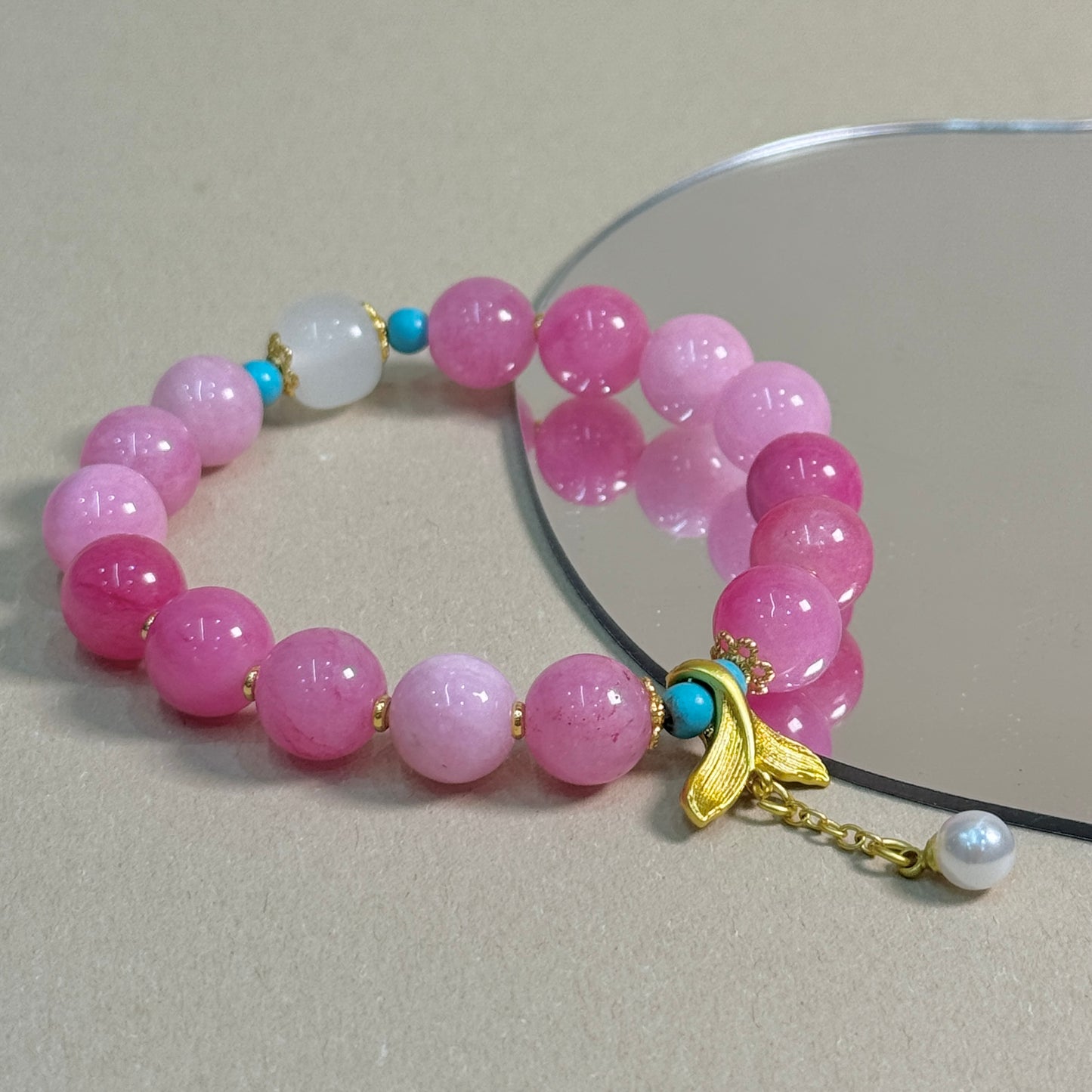 Rose Quartz Romance Bracelet with Fish Tail Pendant
