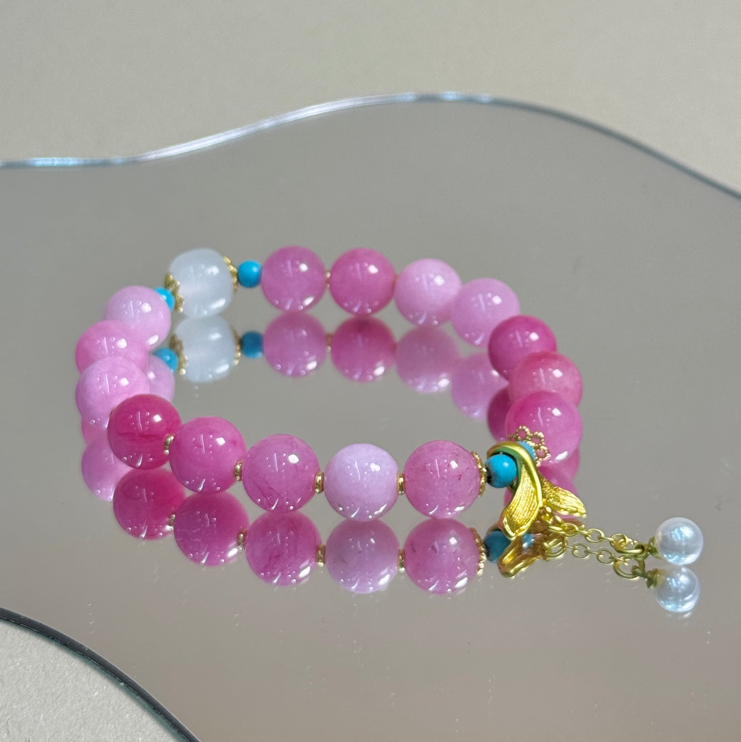 Rose Quartz Romance Bracelet with Fish Tail Pendant