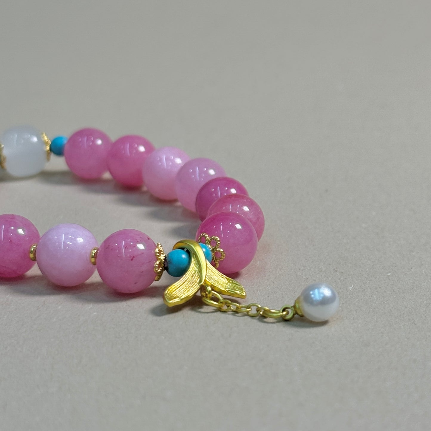 Rose Quartz Romance Bracelet with Fish Tail Pendant