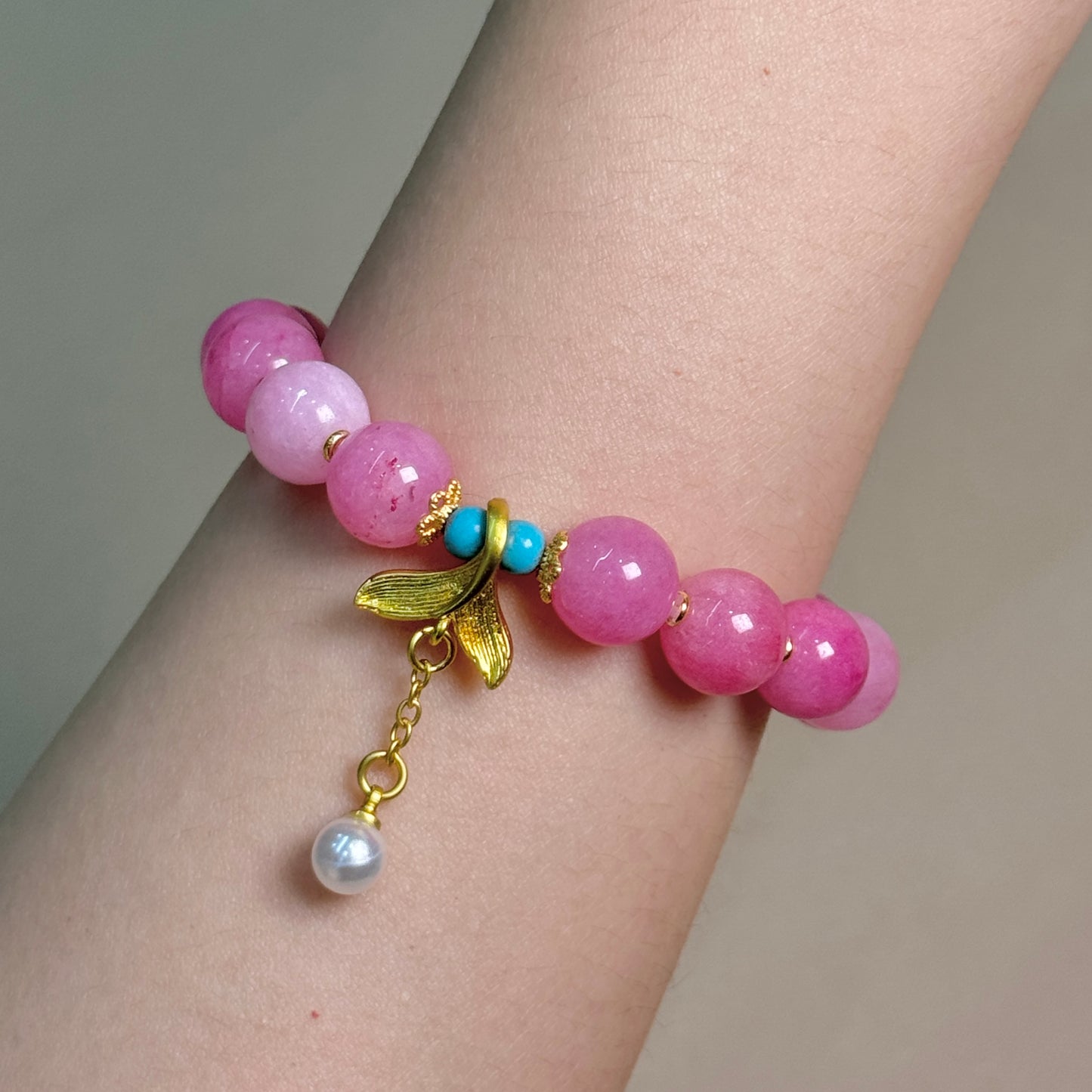 Rose Quartz Romance Bracelet with Fish Tail Pendant