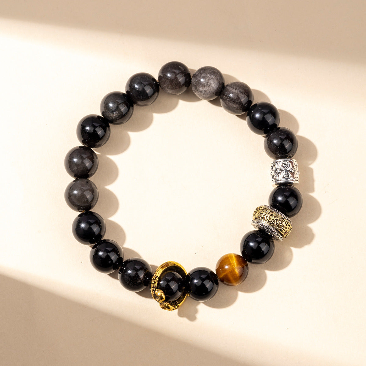 Silver Obsidian & Tiger Eye Wukong Protection Bracelet